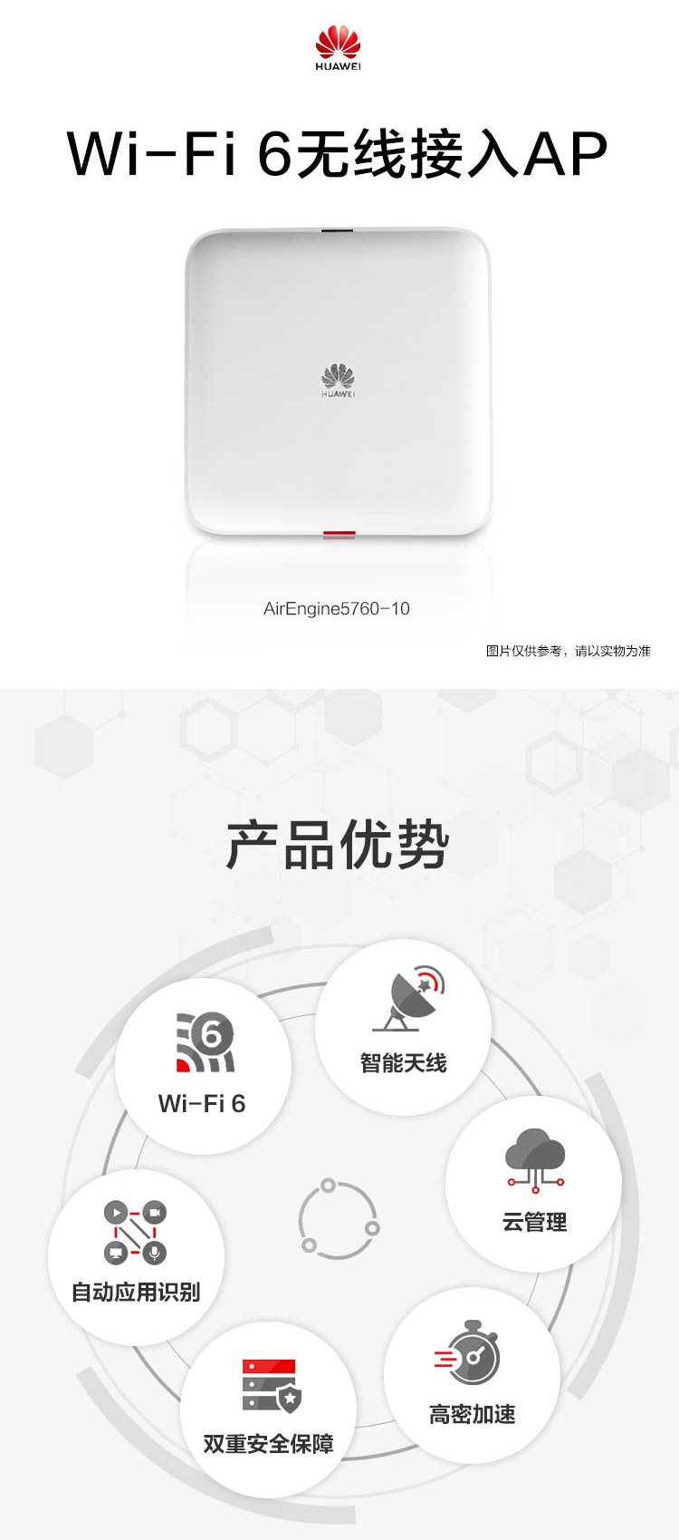 华为HUAWEI AirEngine5760-10 企业级无线接入AP/吸顶千兆室内/POE供电 